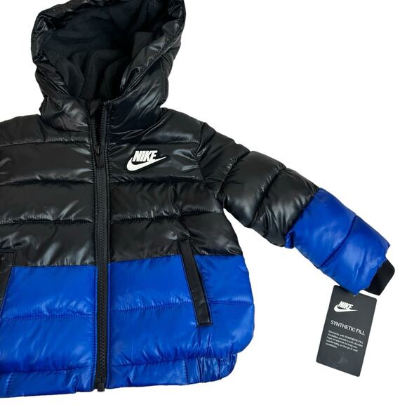 NWT NIKE Full-Zip Puffer Jacket Sz 18 Months Winter Coat Black Blue Warm Cozy - Picture 2 of 8